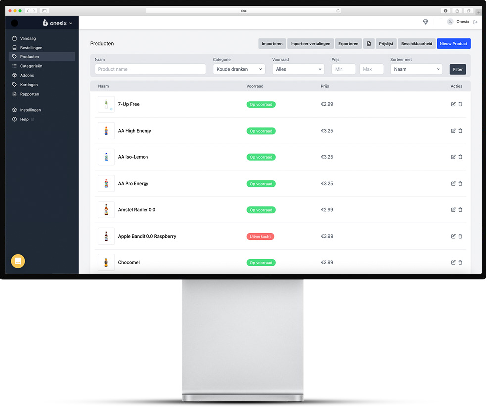 Onesix dashboard op mobiel, laptop en tablet