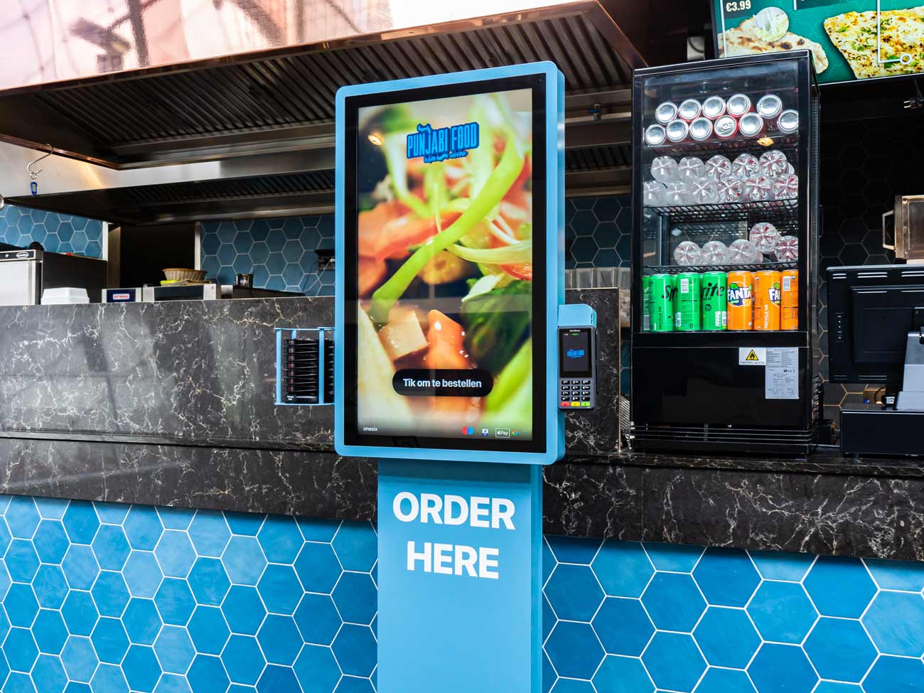 Onesix Kiosk Premium in custom colour at a restaurant counter
