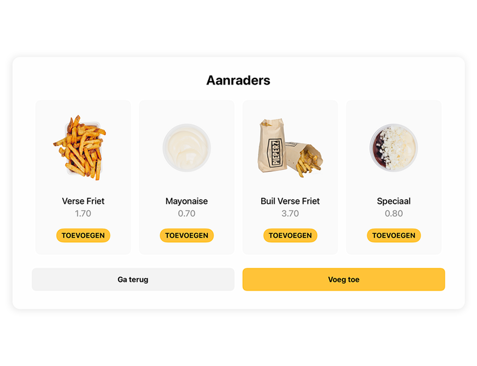 Een overzicht van alle aanbevelingen in het menu