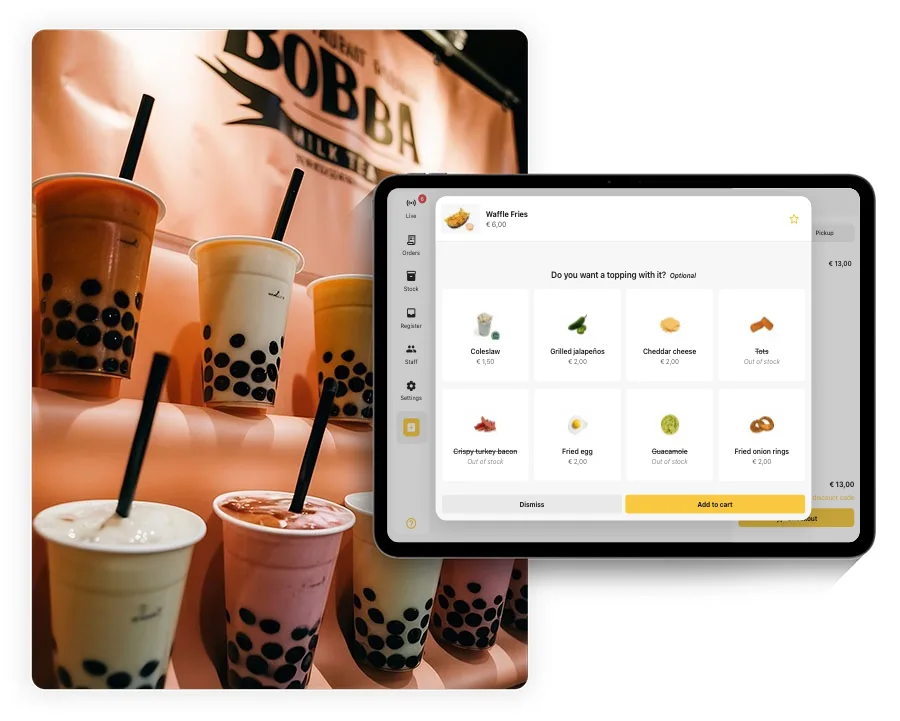 Onesix POS suggesting a topping with an order
